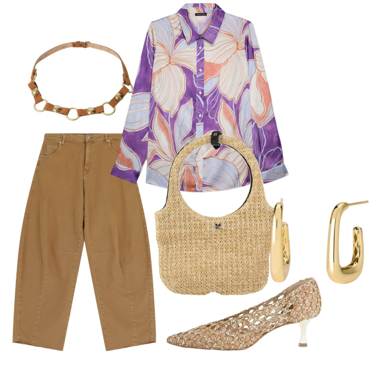 Outfit donna - Stampe floreali rivisitate - Focus Donna. Stile Casual chic per Tutti i giorni. Abbinamento con borse a mano, orecchini, pantaloni, cinture, décolleté, camicie.