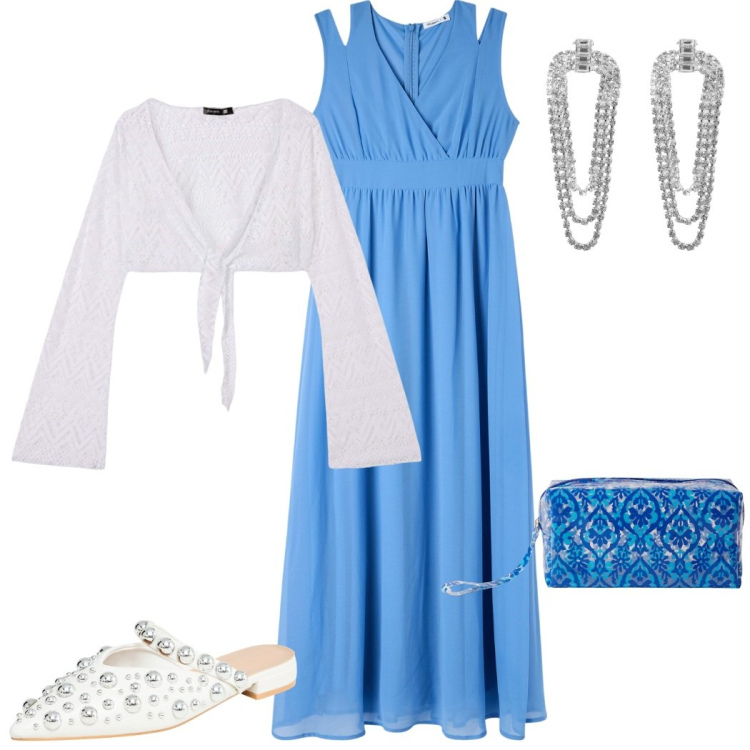 Outfit donna - Inviti a nozze. Stile Chic per Cerimonia. Abbinamento con ballerine, orecchini, vestiti lunghi, pochette, bolero.