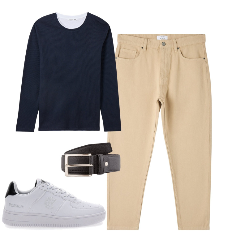 Outfit uomo - City. Stile Casual per Tutti i giorni. Abbinamento con pantaloni, maglieria, cinture, sneakers.