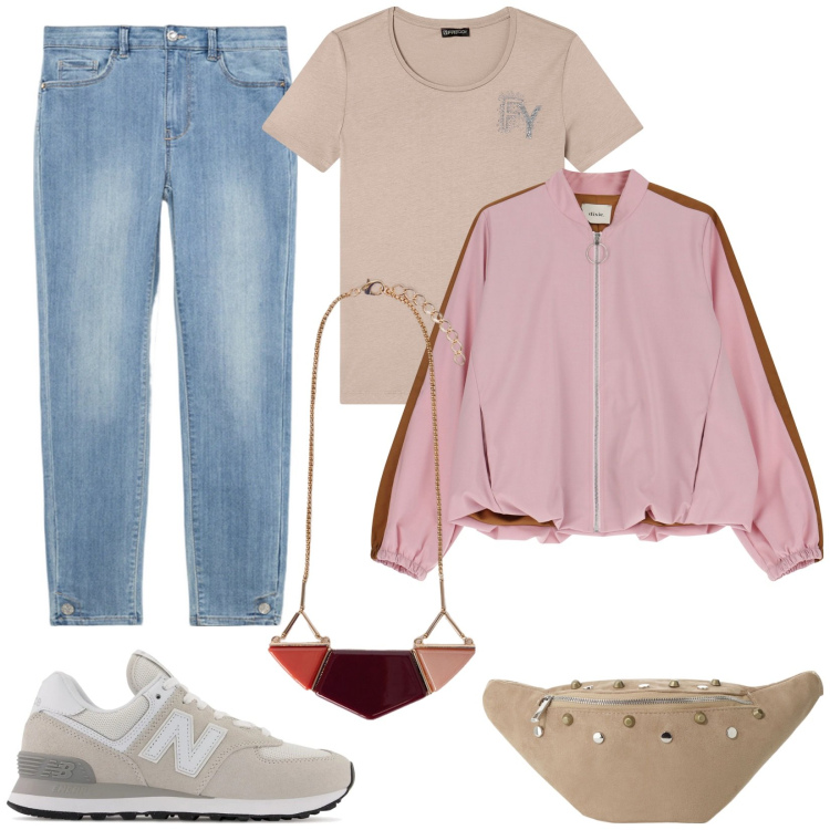 Outfit donna - Le mie collane. Stile Basic per Tutti i giorni. Abbinamento con sneakers, marsupi, bomber, t-shirt, jeans, ciondoli.