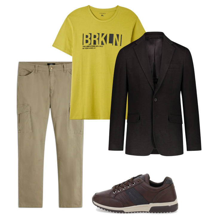 Outfit uomo - Moka e senape. Stile Casual per Tutti i giorni. Abbinamento con pantaloni cargo, t-shirt, giacche, sneakers.