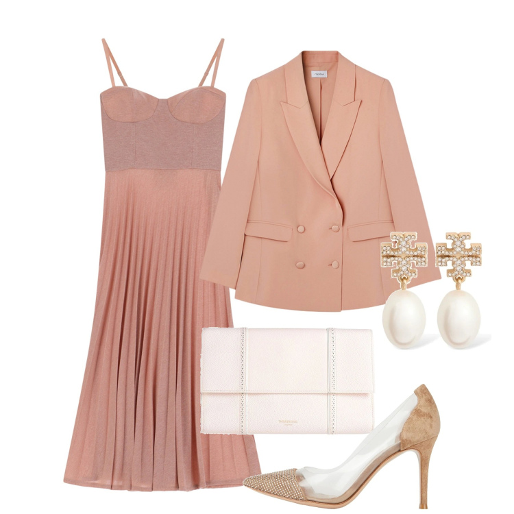 Outfit donna - Cerimonia plissé. Stile Glamour per Cerimonia. Abbinamento con décolleté, borse a mano, vestiti midi/longuette, blazer, orecchini.
