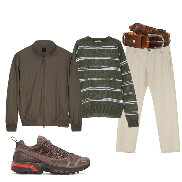 Outfit uomo - Essential. Stile Casual per Tutti i giorni. Abbinamento con pullovers, pantaloni, cinture, sneakers, bomber.