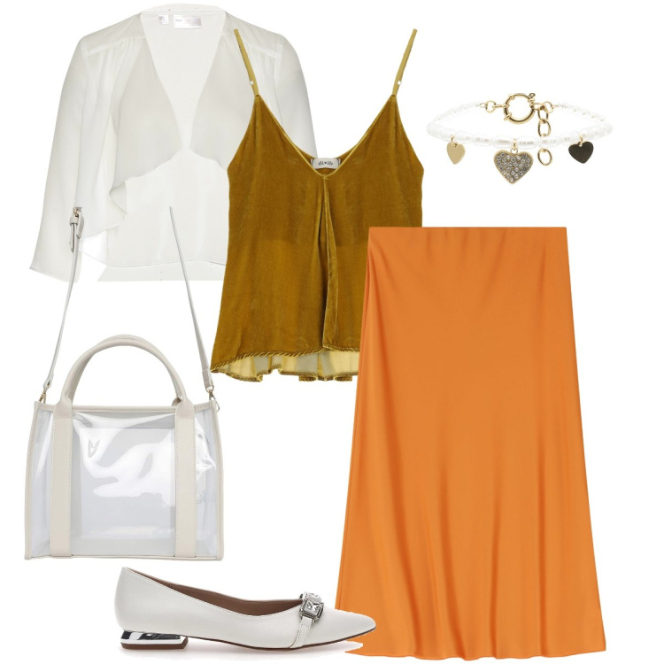 Outfit donna - Le ballerine bianche. Stile Bon Ton per Ufficio. Abbinamento con blazer, borse tote, braccialetti, gonne longuette, canottiere, ballerine.