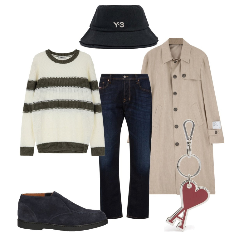 Outfit uomo - Aprile ogni goccia è un barile…. Stile Trendy per Tutti i giorni. Abbinamento con stivali e stivaletti, trench, maglieria, jeans dritti, portachiavi, cappelli.