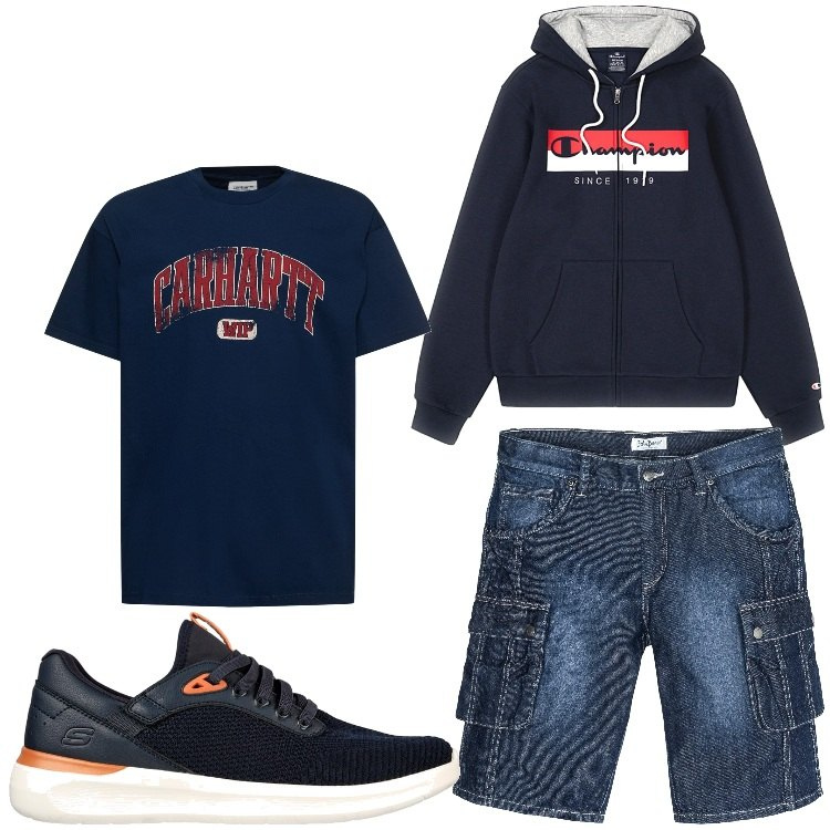 Outfit uomo - Gia´in pantaloni corti. Stile Casual per Tutti i giorni. Abbinamento con bermuda, felpe con cappuccio, sneakers, t-shirt.
