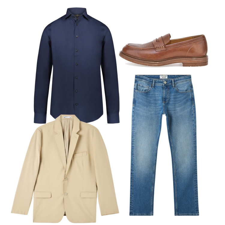 Outfit uomo - Total look. Stile Casual per Tutti i giorni. Abbinamento con giacche, jeans, camicie, scarpe stringate.