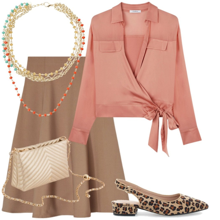 Outfit donna - Con la gonna a ruota. Stile Glamour per Tutti i giorni. Abbinamento con collane, ballerine, camicie, borse a tracolla, gonne longuette.