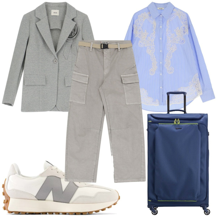 Outfit donna - Total look #2100326. Stile Casual chic per Tutti i giorni. Abbinamento con sneakers, pantaloni chino, camicie, blazer, valigie.