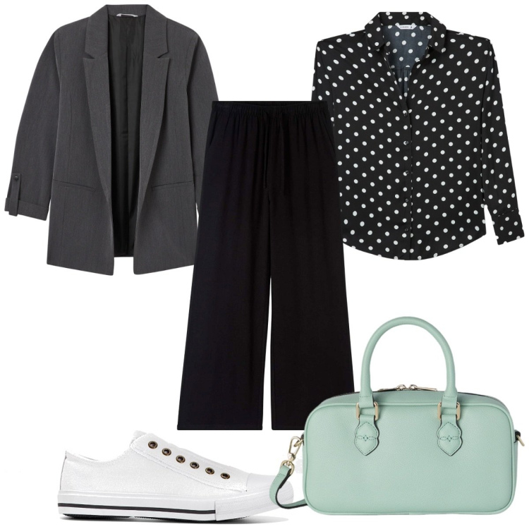 Outfit donna - Total look #2100328. Stile Casual chic per Tutti i giorni. Abbinamento con sneakers, pantaloni, camicie, blazer, borse a mano.