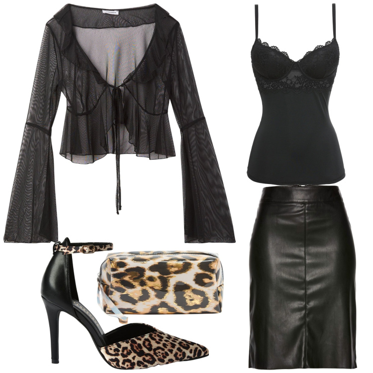 Outfit donna - Serata agressive. Stile Sexy per Serata fuori. Abbinamento con canottiere, gonne longuette, bolero, décolleté, valigie.