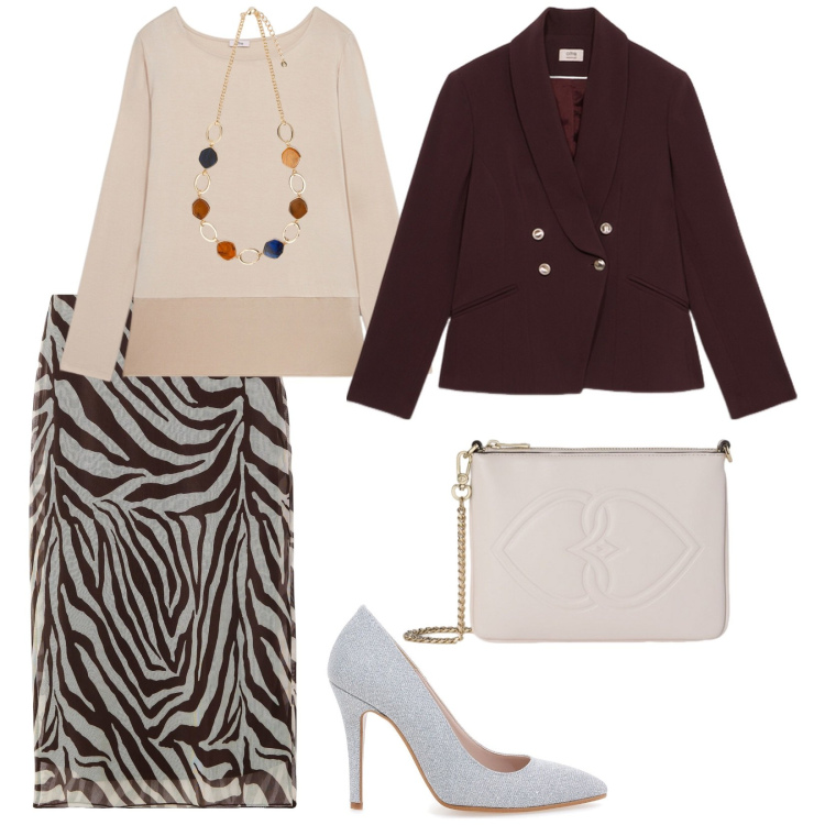 Outfit donna - Pranzo domenicale. per Cerimonia. Abbinamento con gonne lunghe, collane, décolleté, blazer, t-shirt, pochette.