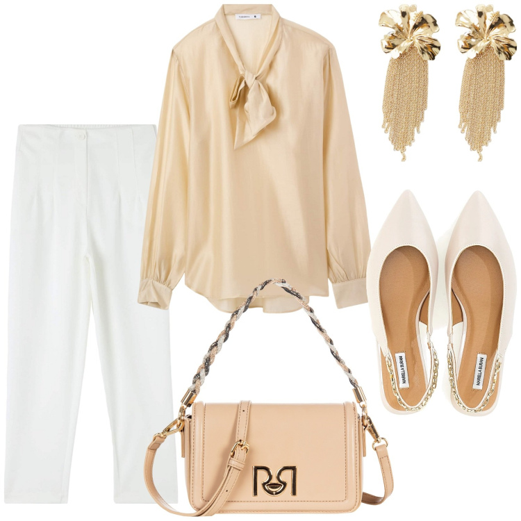 Outfit donna - Total look #2100345. Stile Bon Ton per Serata fuori. Abbinamento con bluse, pantaloni chino, borse a tracolla, orecchini, ballerine.