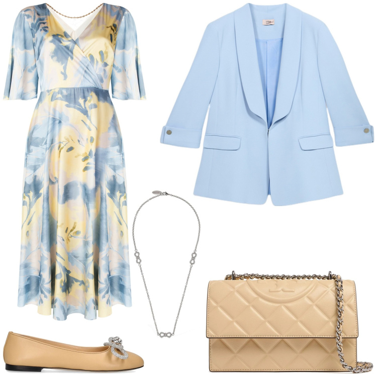 Outfit donna - Ballerine in primavera - @nike75. Stile Chic per Cerimonia. Abbinamento con vestiti lunghi, collane, borse a spalla, ballerine, blazer.