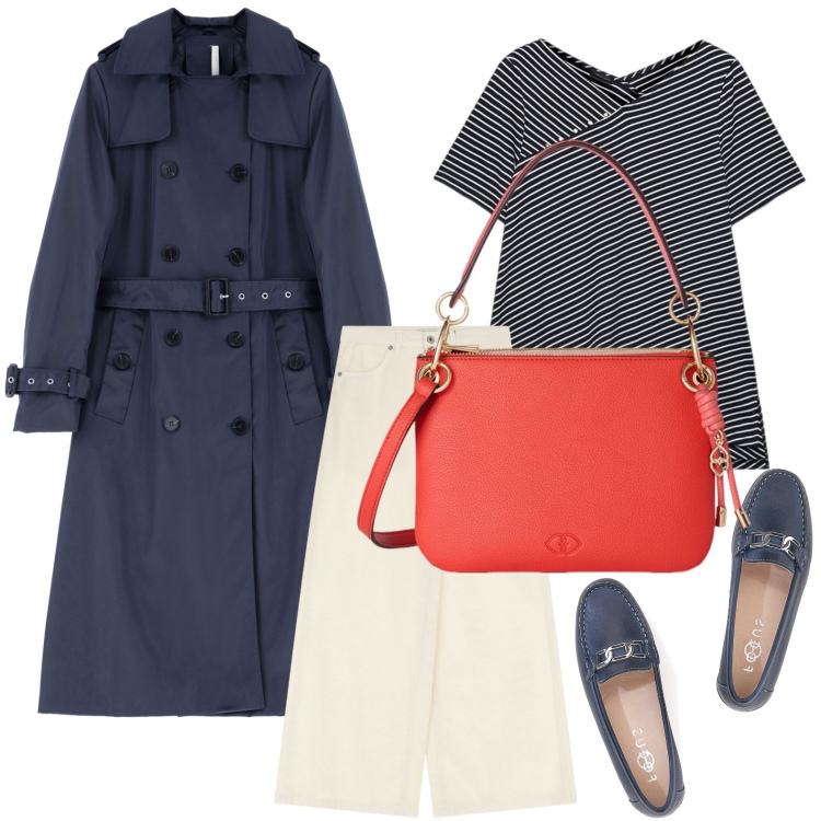 Outfit donna - Il maxi trench. Stile Casual per Tutti i giorni. Abbinamento con trench, jeans, mocassini, t-shirt, borse a tracolla.
