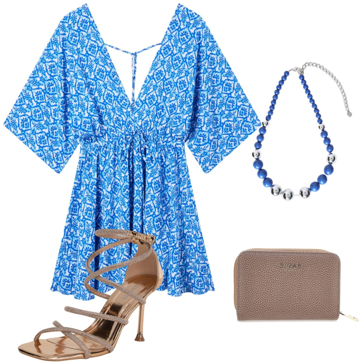 Outfit donna - Stampe floreali rivisitate. Stile Bon Ton per Tutti i giorni. Abbinamento con vestiti corti, sandali col tacco, portafogli, collane.