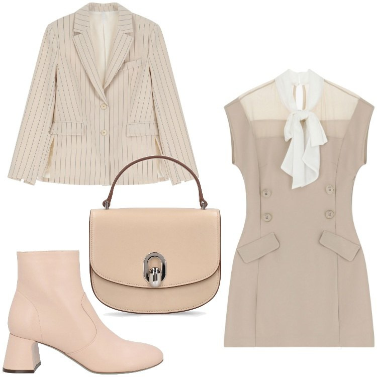 Outfit donna - Serata con i fiocchi. Stile Casual chic per Serata fuori. Abbinamento con stivaletti, vestiti corti, blazer, borse a mano.