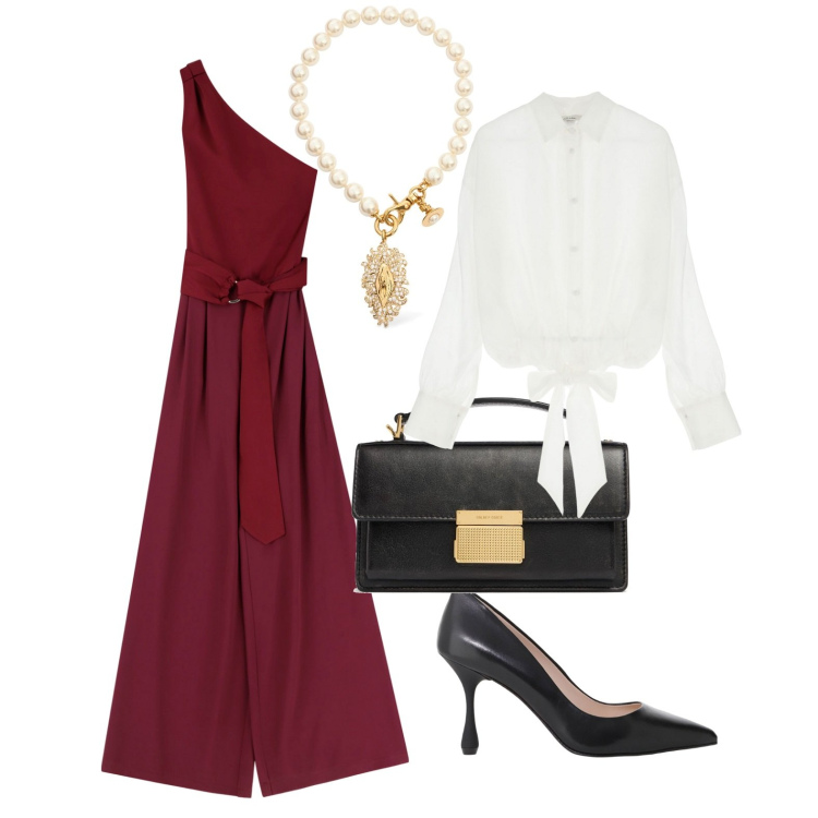 Outfit donna - Total look #2100403. Stile Chic per Serata fuori. Abbinamento con tute, décolleté, camicie, collane, borse a mano.