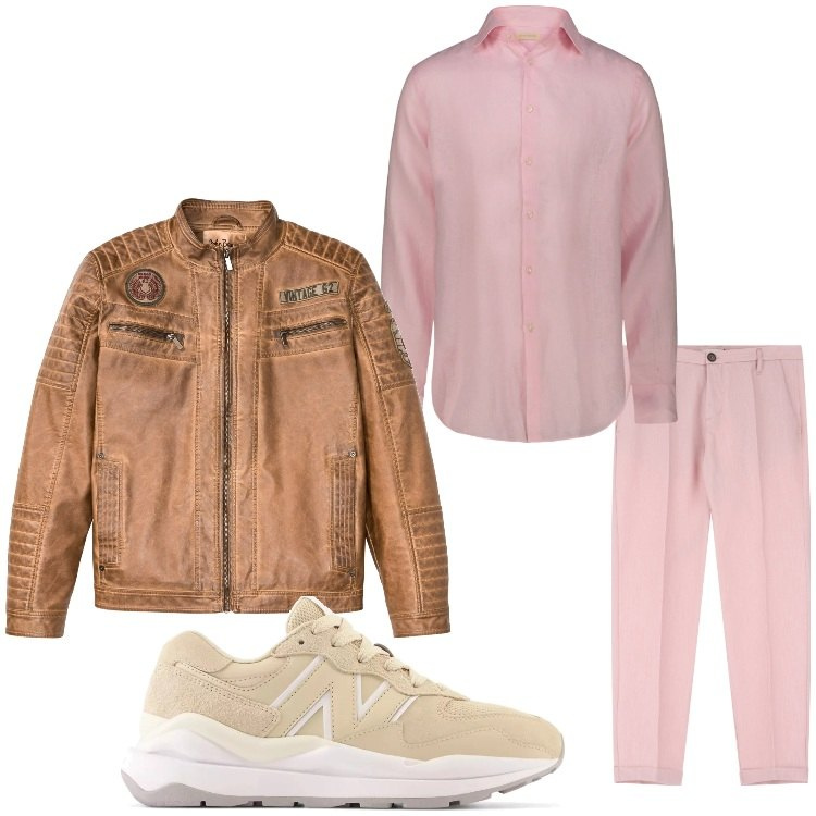 Outfit uomo - Pink biker. Stile Biker Rock per Tutti i giorni. Abbinamento con giacche, sneakers, pantaloni, camicie.