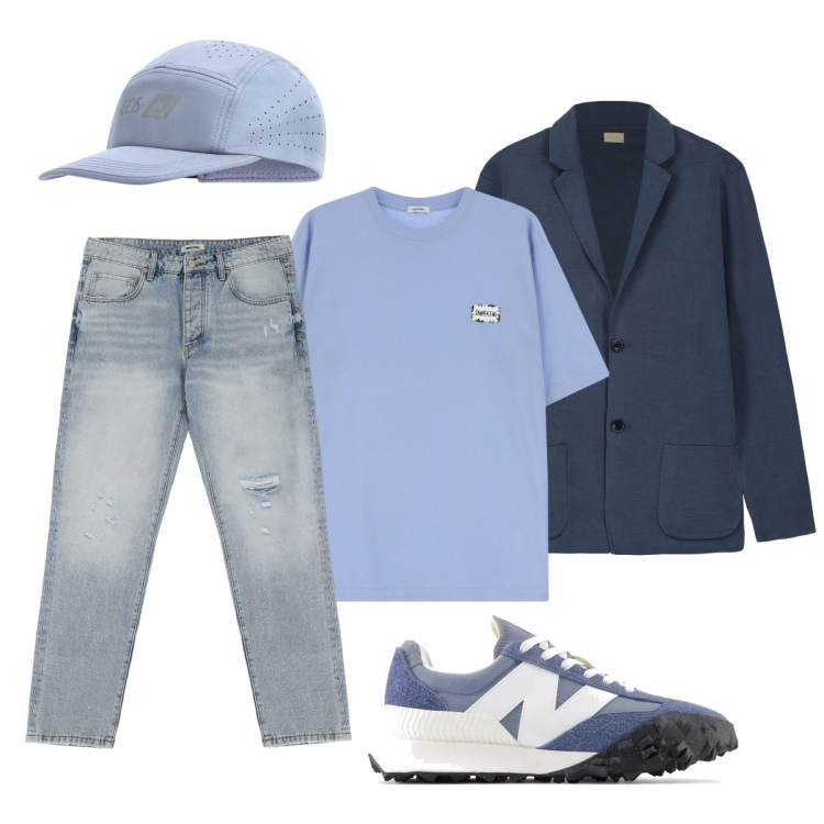 Outfit uomo - Total look #2100413. Stile Casual per Tutti i giorni. Abbinamento con sneakers, cappelli, jeans strappati, t-shirt, cardigans.