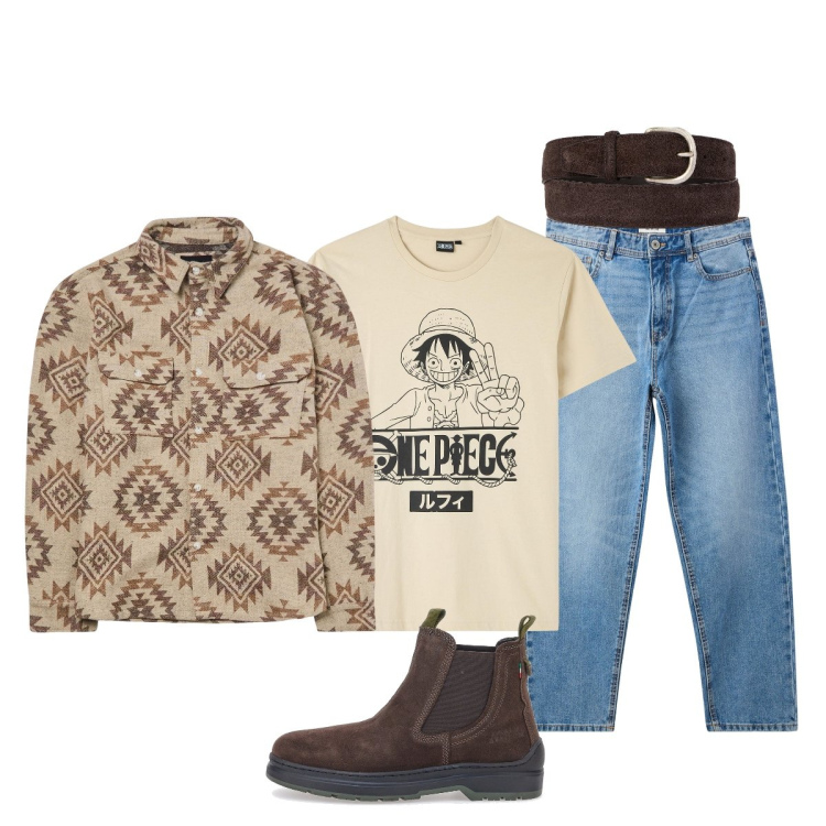 Outfit uomo - Total look #2100415. Stile Casual per Tutti i giorni. Abbinamento con jeans, t-shirt, cappotti, stivali e stivaletti, cinture.