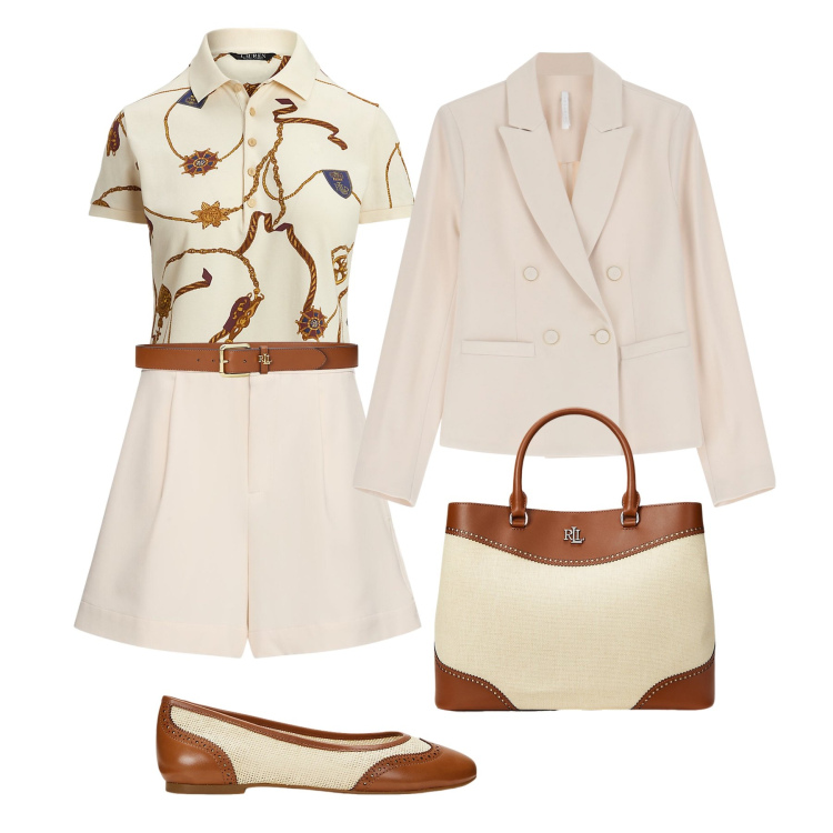 Outfit donna - Le ballerine passpartout. Stile Casual chic per Tutti i giorni. Abbinamento con blazer, cinture, polo, ballerine, borse a mano, shorts.