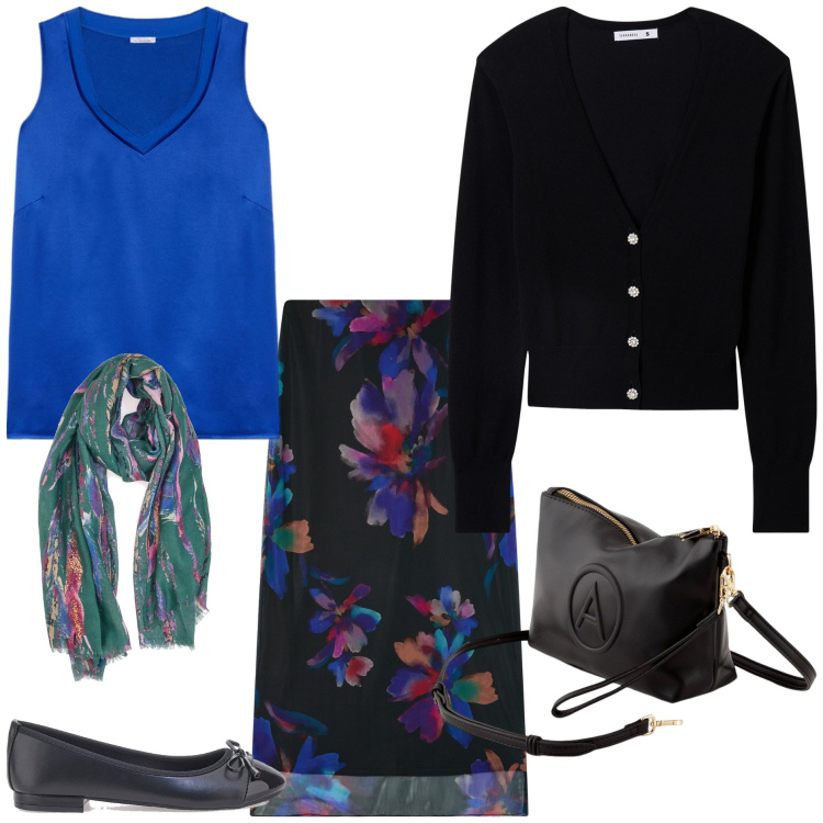 Outfit donna - Stampe floreali rivisitate. Stile Basic per Tutti i giorni. Abbinamento con gonne lunghe, cardigans, top, ballerine, foulard, valigie.