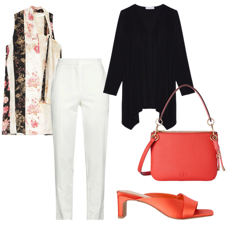 Outfit donna - City. Stile Casual per Tutti i giorni. Abbinamento con pantaloni, vestiti asimmetrici, blazer, borse a tracolla, sabot.