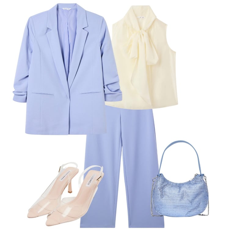Outfit donna - Eleganza glam. Stile Glamour per Cerimonia. Abbinamento con sandali col tacco, bluse, pantaloni, blazer, borse a spalla.