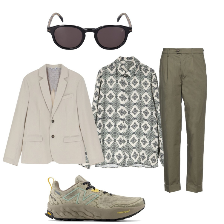 Outfit uomo - Giornata di sole. Stile Trendy per Tutti i giorni. Abbinamento con pantaloni, sneakers, camicie, giacche, occhiali da sole.