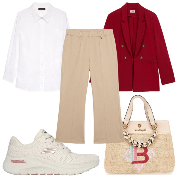 Outfit donna - Total look #2100608. Stile Casual chic per Tutti i giorni. Abbinamento con camicie, sneakers, blazer, borse a mano, pantaloni.