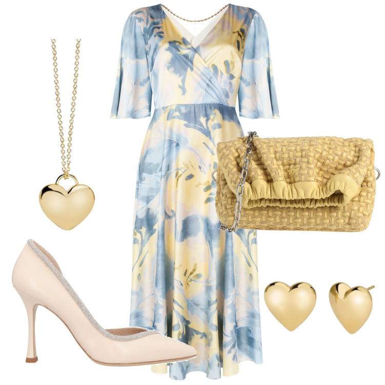 Outfit donna - Stampe floreali rivisitate. Stile Chic per Cerimonia. Abbinamento con borse a tracolla, décolleté, vestiti lunghi, orecchini, collane.