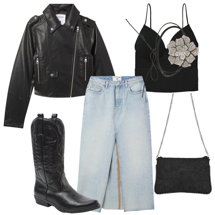 Outfit donna - Terranova - Occasioni speciali. Stile Basic per Serata fuori. Abbinamento con giacche, top, gonne lunghe, collane, stivali, borse a tracolla.