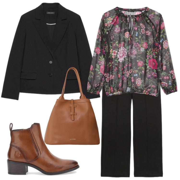 Outfit donna - Total look #2100635. Stile Basic per Tutti i giorni. Abbinamento con borse tote, blazer, pantaloni, bluse, stivaletti.