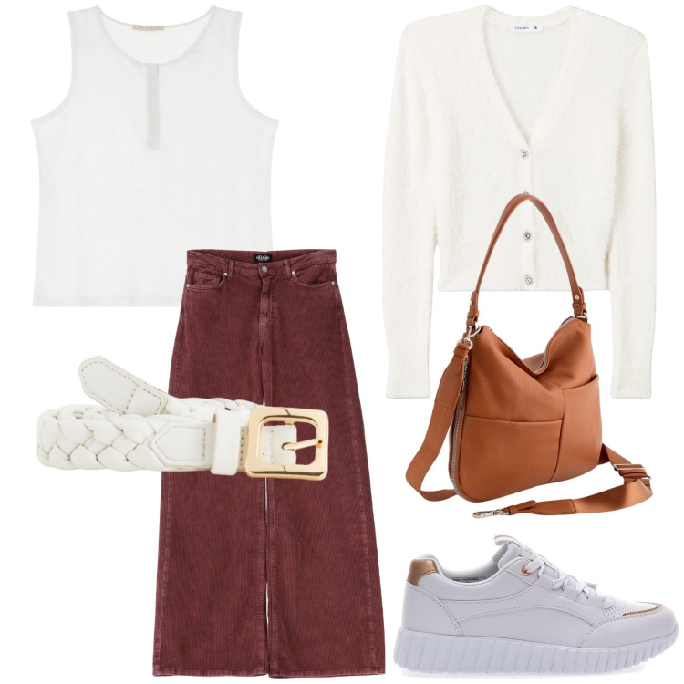 Outfit donna - Total look #2100651. Stile Casual per Tutti i giorni. Abbinamento con cardigans, canottiere, jeans, sneakers, cinture, borse a tracolla.