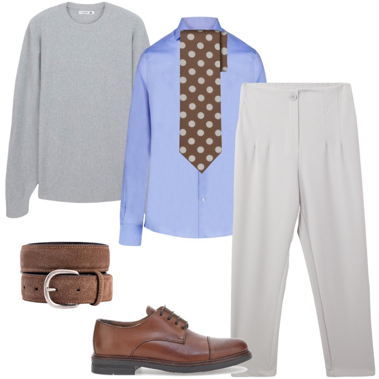 Outfit uomo - Elegante con il maglioncino. Stile Business/Elegante per Cerimonia. Abbinamento con pantaloni chino, maglieria, cravatte, camicie, scarpe stringate, cinture.