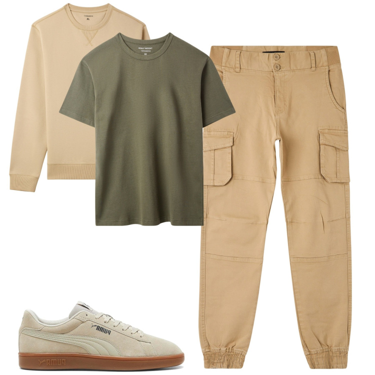 Outfit uomo - I cargo terranova. Stile Casual per Tutti i giorni. Abbinamento con t-shirt, felpe, pantaloni cargo, sneakers.