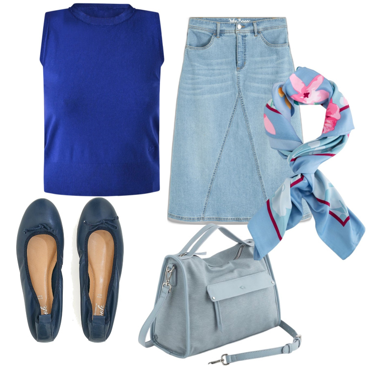Outfit donna - Total look. Stile Casual chic per Tutti i giorni. Abbinamento con gonne, maglieria, ballerine, foulard, borse a mano.