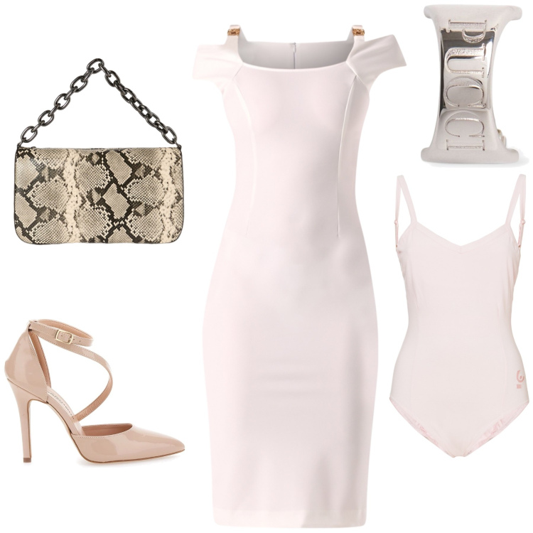 Outfit donna - Super glam. Stile Glamour per Serata fuori. Abbinamento con vestiti a tubino, body, décolleté, orecchini, borse a tracolla.