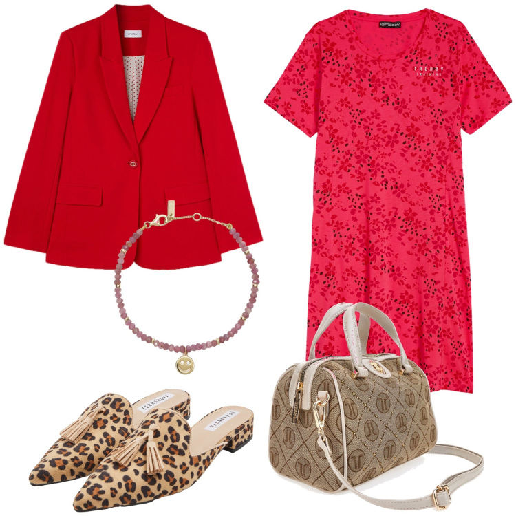 Outfit donna - Domani in ufficio. Stile Urban per Ufficio. Abbinamento con sabot, braccialetti, vestiti, blazer, borse a mano.