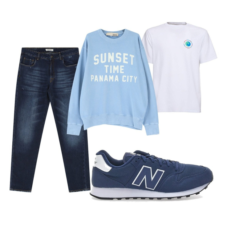Outfit uomo - Total look #2100754. Stile Casual per Tutti i giorni. Abbinamento con jeans dritti, felpe, t-shirt, sneakers.