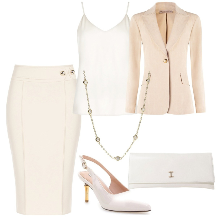 Outfit donna - Total look #2100781. Stile Chic per Cerimonia. Abbinamento con collane, gonne, blazer, top, pochette, décolleté.