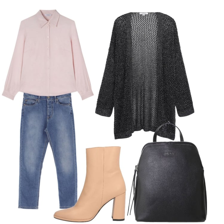 Outfit donna - Total look #2100803. Stile Urban per Tutti i giorni. Abbinamento con stivaletti, kimono, jeans, zaini, camicie.