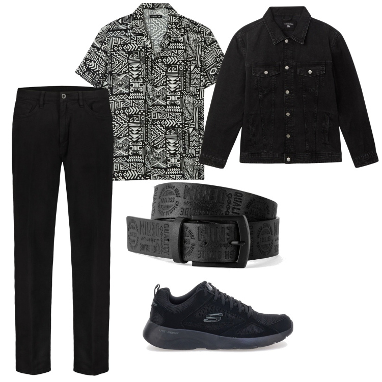 Outfit uomo - Uscita. per Serata speciale. Abbinamento con cinture, giacche, camicie a manica corta, sneakers, pantaloni.