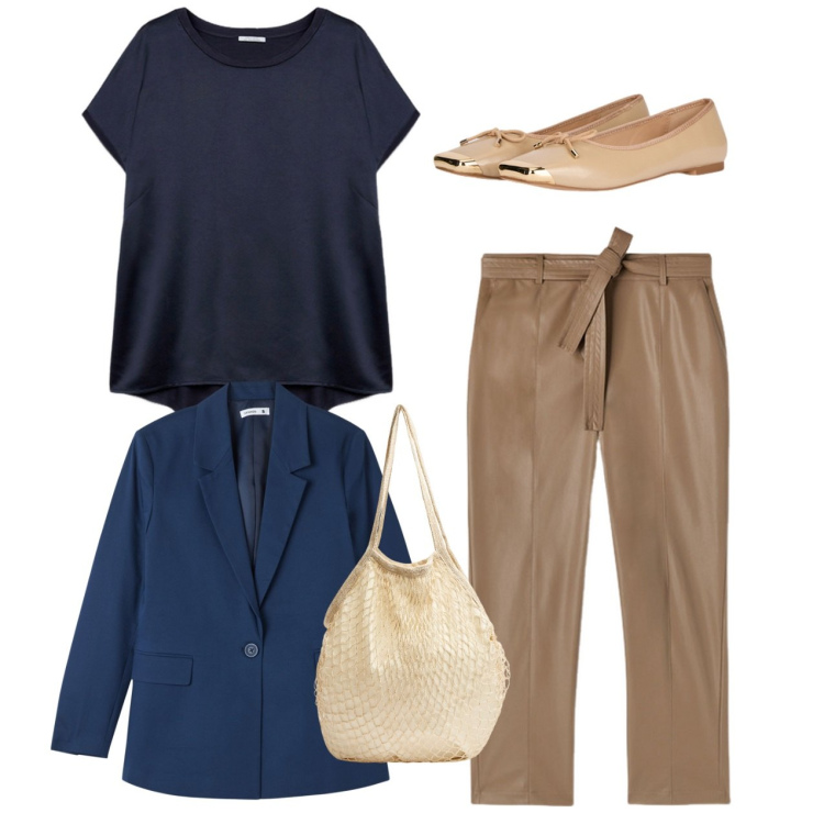 Outfit donna - Ballerine chic. Stile Bon Ton per Tutti i giorni. Abbinamento con blazer, borse a tracolla, t-shirt, pantaloni, ballerine.