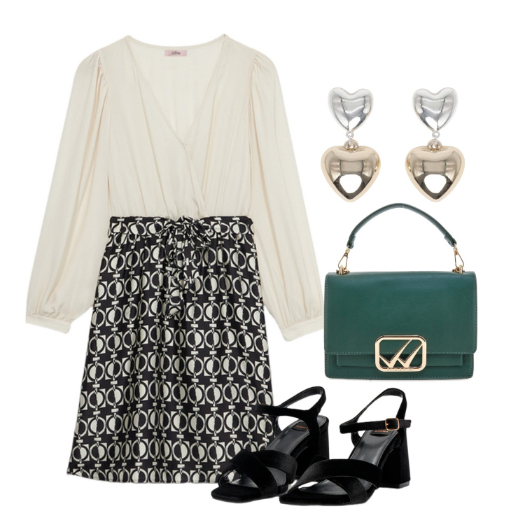 Outfit donna - Cerimonia in mattinata. Stile Bon Ton per Cerimonia. Abbinamento con orecchini, borse a tracolla, vestiti, sandali col tacco.