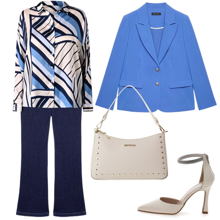 Outfit donna - Ufficio. Stile Casual chic per Ufficio. Abbinamento con camicie, borse a spalla, décolleté, blazer, jeans.