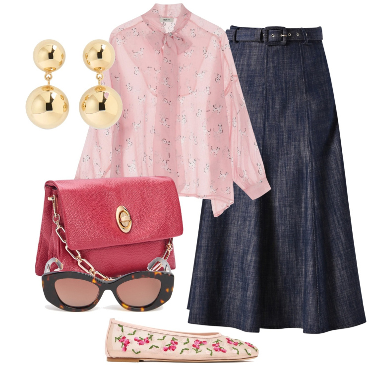 Outfit donna - Mary Jane e ballerine. Stile Glamour per Tutti i giorni. Abbinamento con camicie, gonne longuette, ballerine, borse a tracolla, occhiali da sole, orecchini.