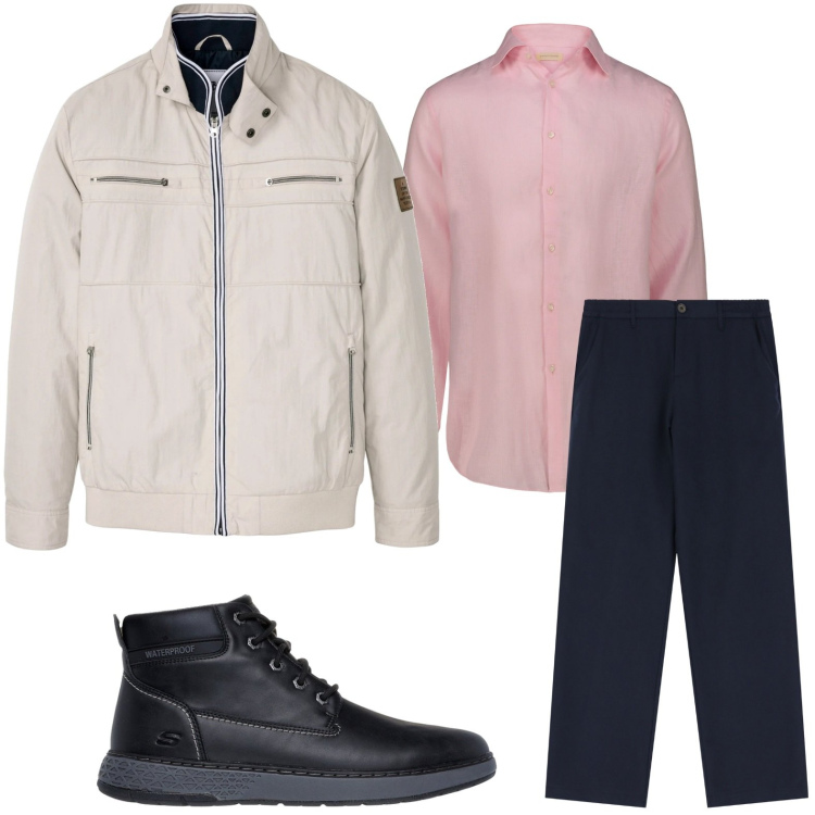 Outfit uomo - Dinamico in città. Stile Trendy per Tutti i giorni. Abbinamento con giacche, pantaloni, stivali e stivaletti, camicie.