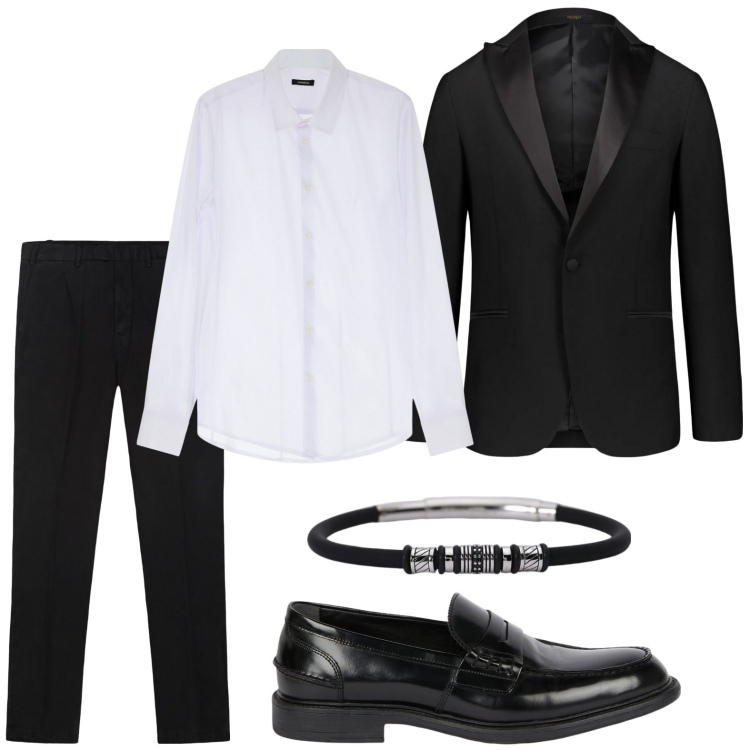 Outfit uomo - Cerimonia. Stile Trendy per Serata speciale. Abbinamento con braccialetti, camicie, pantaloni, abiti, scarpe stringate.